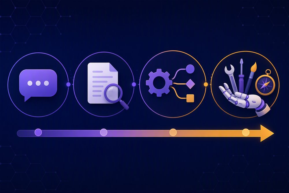 Espectro de autonomía en sistemas de IA: chatbot, asistente de búsqueda, workflow automatizado y agente autónomo